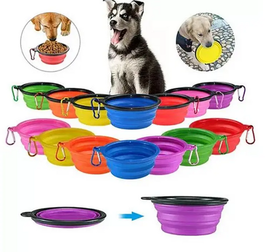 Plato Mascotas Plegable 13CM Color azul y negro.